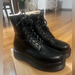 Steve Madden Black Leather Combat Boots